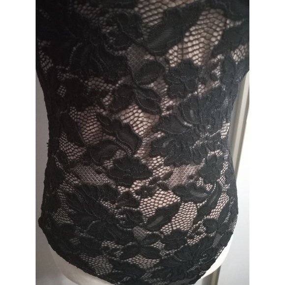 Papaya Medium Black Lace Lined Stretch Night Out Biker Statement Bodysuit - Picture 2 of 4